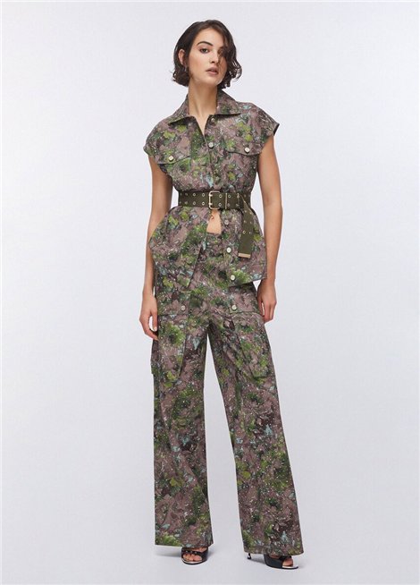 Liu Jo Pantalón cargo estampado verde