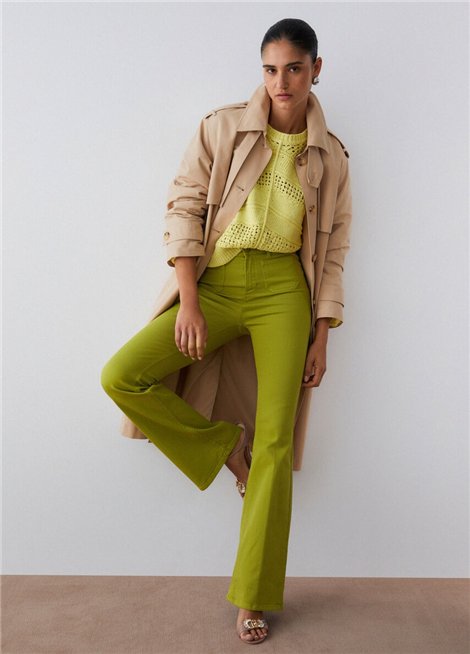 Liu Jo Pantalón color lima acampanado