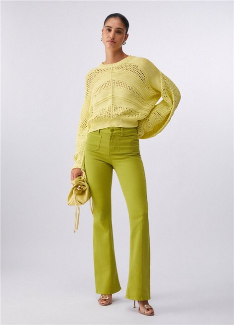 Liu Jo Pantalón color lima acampanado