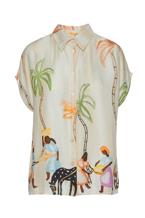 BSB Camisa satinada estampado palmera