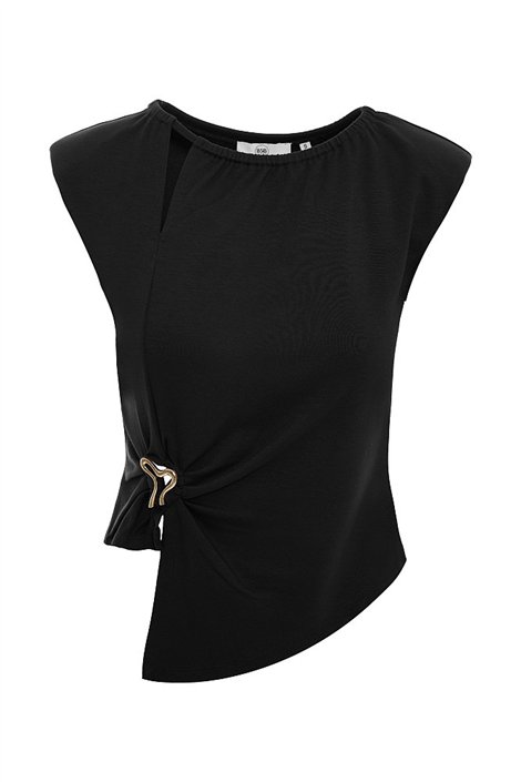 BSB Blusa negra asimétrica con broche y fruncido