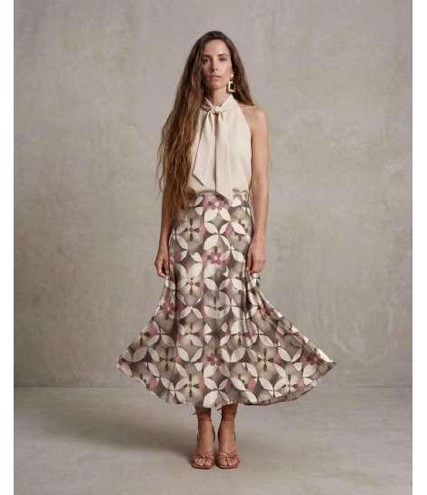 Parole Falda evasé de raso estampada