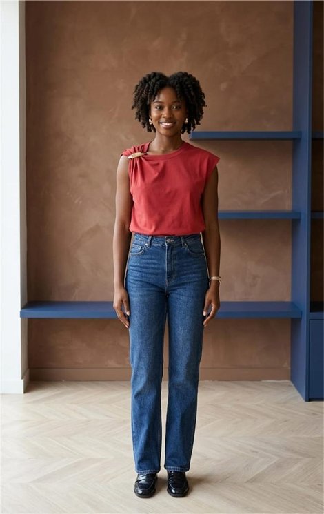 Markup Woman Camiseta coral de hombro caído con broche