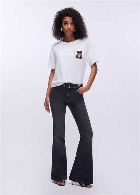 Liu Jo Camiseta blanca con parche de osito y strass