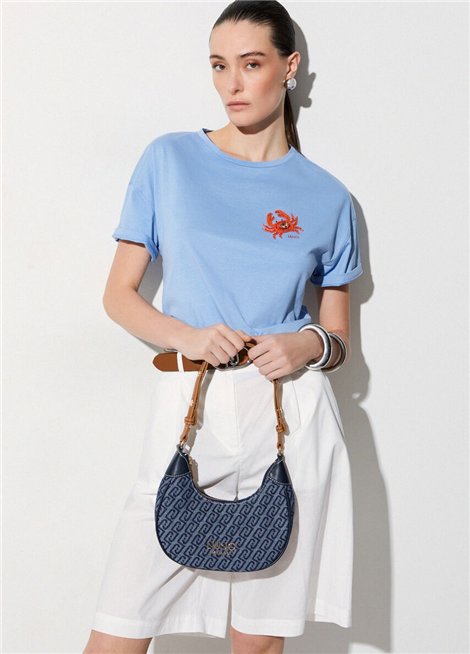 Liu Jo Camiseta azul con parche de cangrejo joya