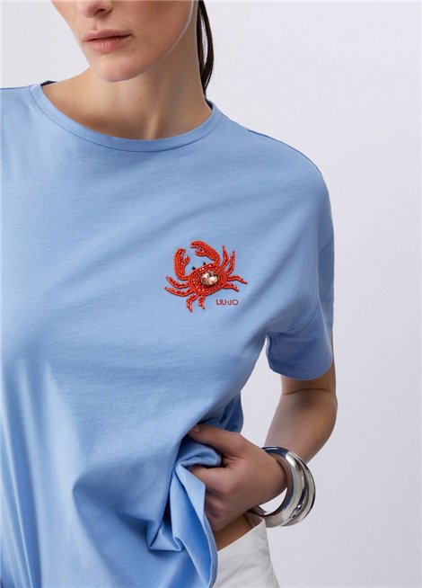 Liu Jo Camiseta azul con parche de cangrejo joya