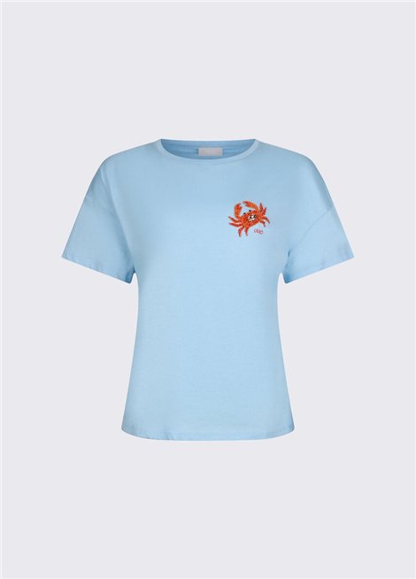 Liu Jo Camiseta azul con parche de cangrejo joya