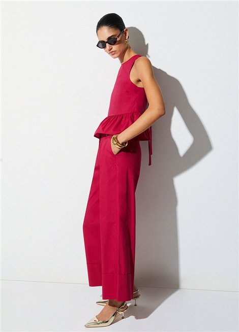 Liu Jo Pantalón color fresa de pernera ancha