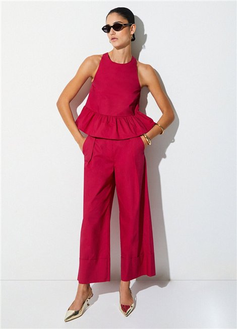 Liu Jo Pantalón color fresa de pernera ancha