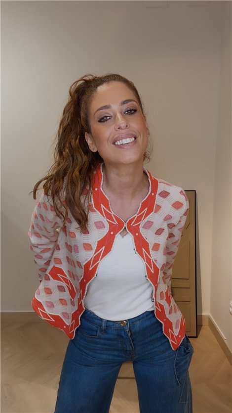 DMIMI Chaqueta punto geométrico coral con rombos