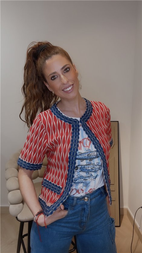 DMIMI Chaqueta de manga corta jacquard ondas rojo