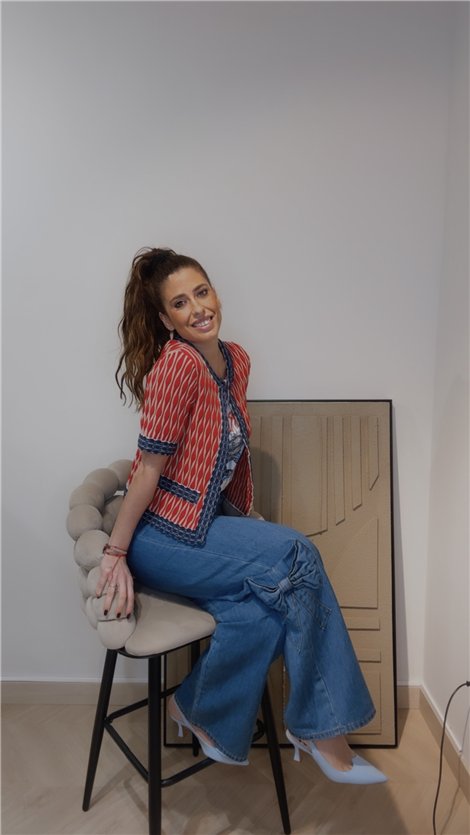 DMIMI Chaqueta de manga corta jacquard ondas rojo