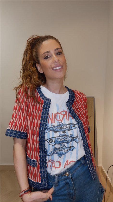 DMIMI Chaqueta de manga corta jacquard ondas rojo