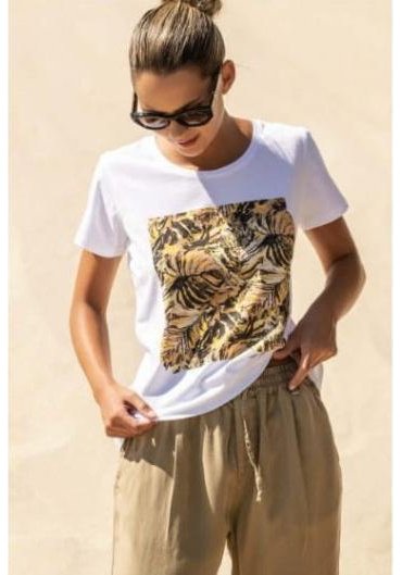 Scusi Camiseta blanca con estampado botánico