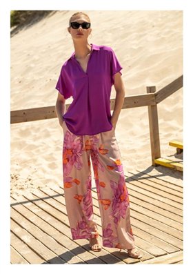 Scusi Pantalón palazzo estampado fucsia