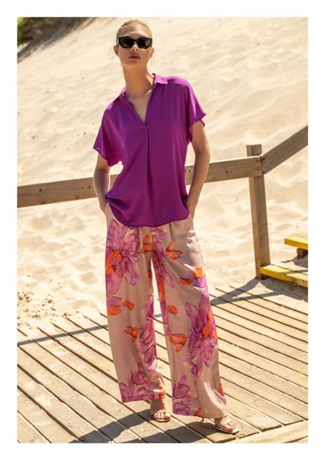 Scusi Pantalón palazzo estampado fucsia