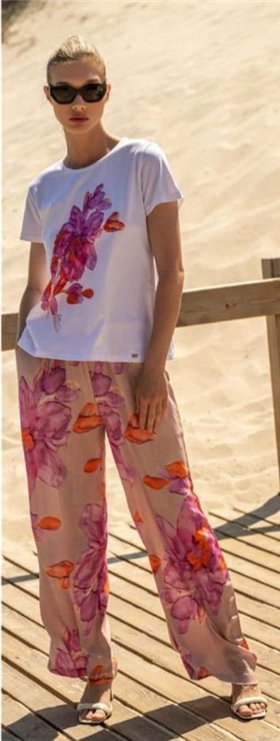 Scusi Pantalón palazzo estampado fucsia