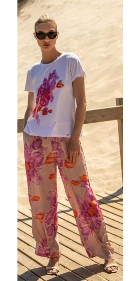 Scusi Pantalón palazzo estampado fucsia