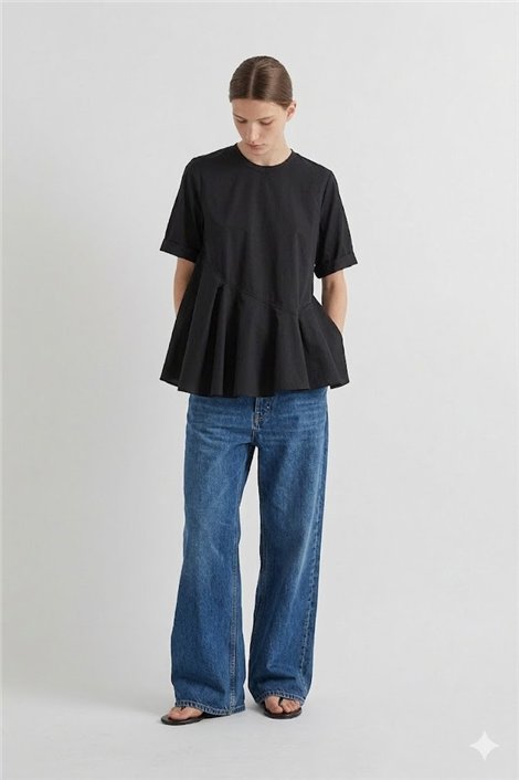 Meimeij Blusa avolantada con doble tejido marino