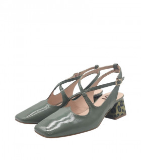 Vosso Moda Zapato de punta cuadrada verde metalizado