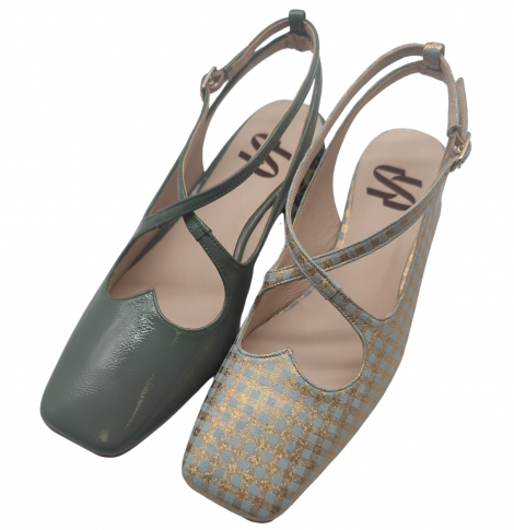 Vosso Moda Zapato de punta cuadrada verde metalizado