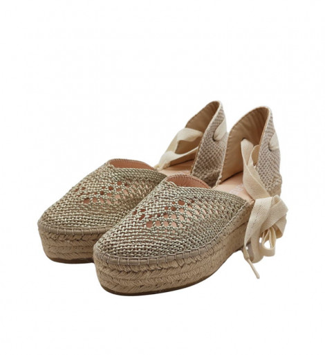 Macarena Cuña de esparto beige crochet