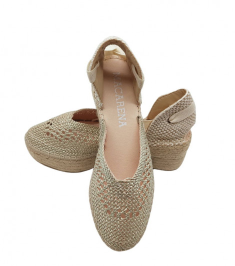 Macarena Cuña de esparto beige crochet