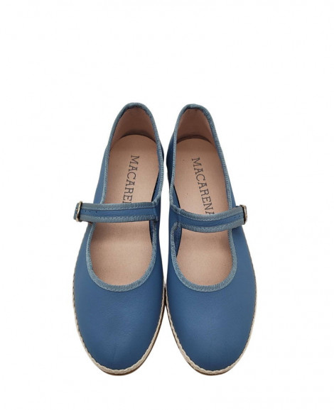 Macarena Manoletinas azules con adorno tejido