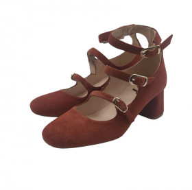 Vosso Moda Zapato triple hebilla de serraje burdeos