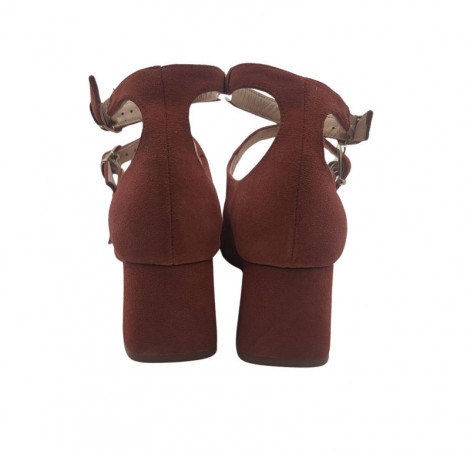 Vosso Moda Zapato triple hebilla de serraje burdeos