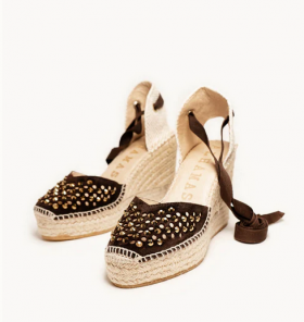 ALHAMAS Cuña Romero de serraje marrón y cristal dorado