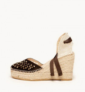 ALHAMAS Cuña Romero de serraje marrón y cristal dorado