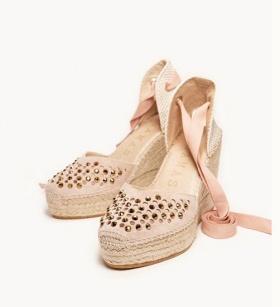 ALHAMAS Cuña Romero de serraje rosa y cristal dorado