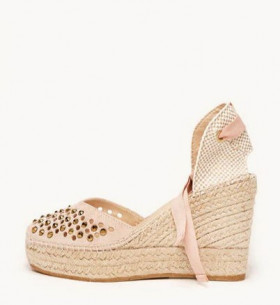 ALHAMAS Cuña Romero de serraje rosa y cristal dorado