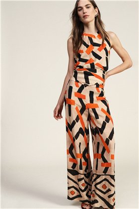 Dixie Pantalón camel de doble estampado