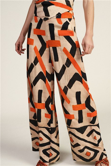 Dixie Pantalón camel de doble estampado