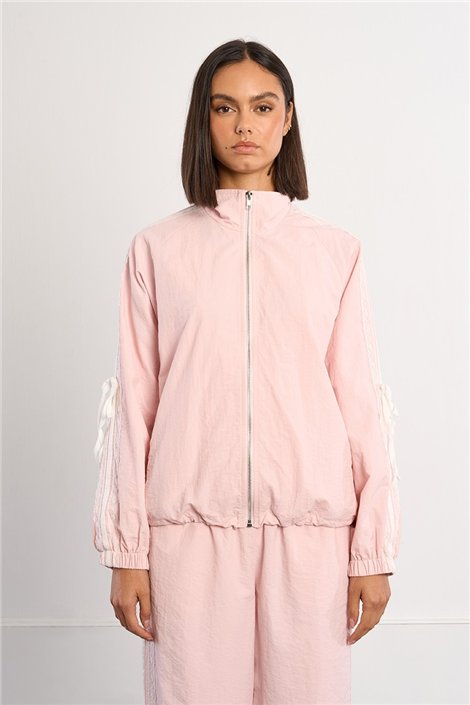 Lili Sidonio Chaqueta bomber rosa con detalle de encaje