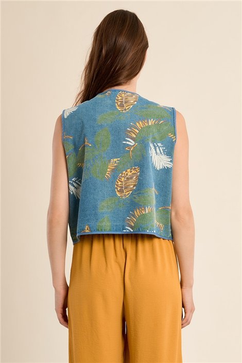 Molly Braken Chaleco vaquero con estampado y lazada