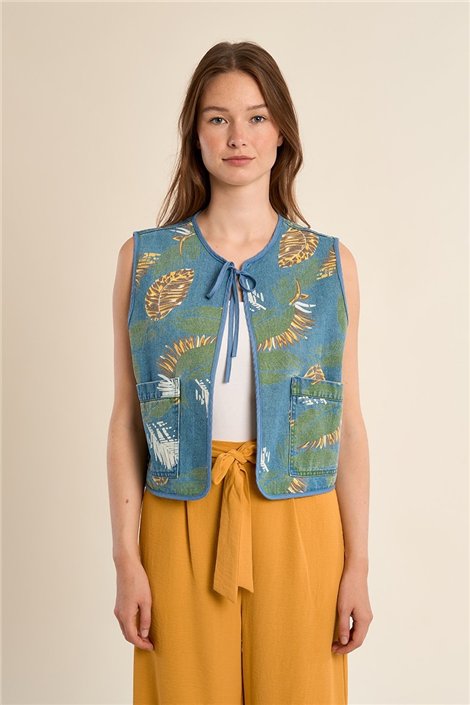 Molly Braken Chaleco vaquero con estampado y lazada
