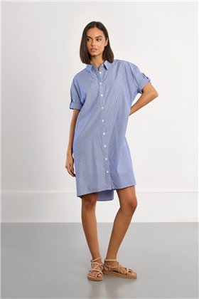 Lili Sidonio Vestido corto camisero de rayas y strass