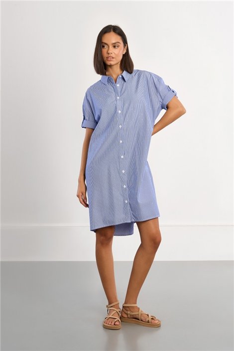 Lili Sidonio Vestido corto camisero de rayas y strass