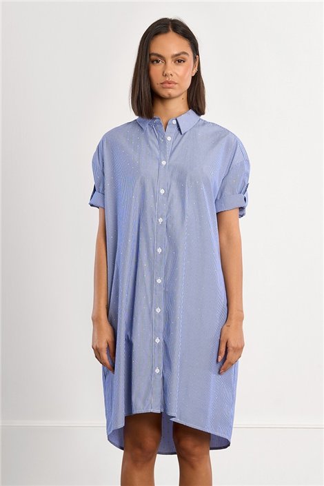 Lili Sidonio Vestido corto camisero de rayas y strass