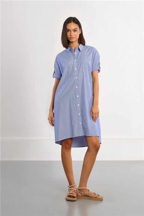 Lili Sidonio Vestido corto camisero de rayas y strass