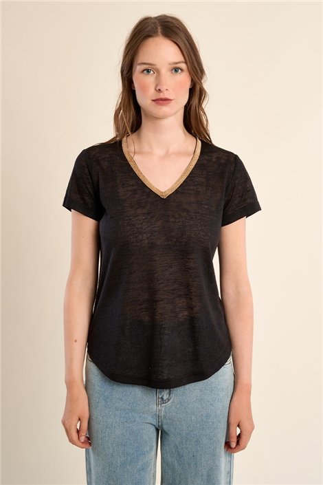 Molly Braken Camiseta negra de cuello lurex