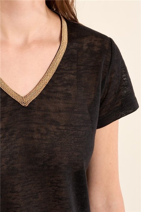 Molly Braken Camiseta negra de cuello lurex