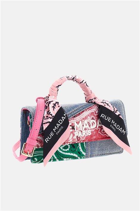 Rue Madam Bandolera mini denim fucsia-verde