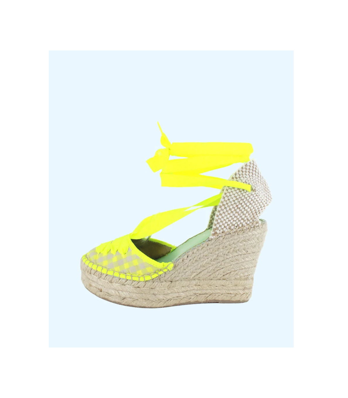 Star Love Cuña de tejido vichy amarillo con lazada