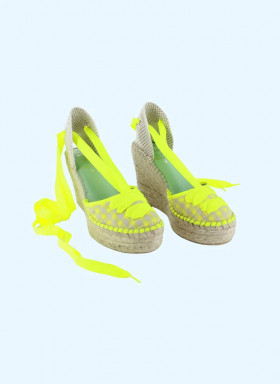 Star Love Cuña de tejido vichy amarillo con lazada