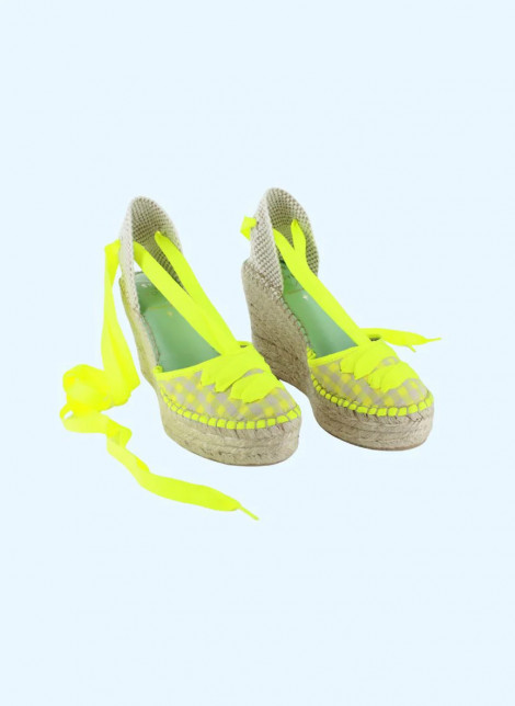 Star Love Cuña de tejido vichy amarillo con lazada