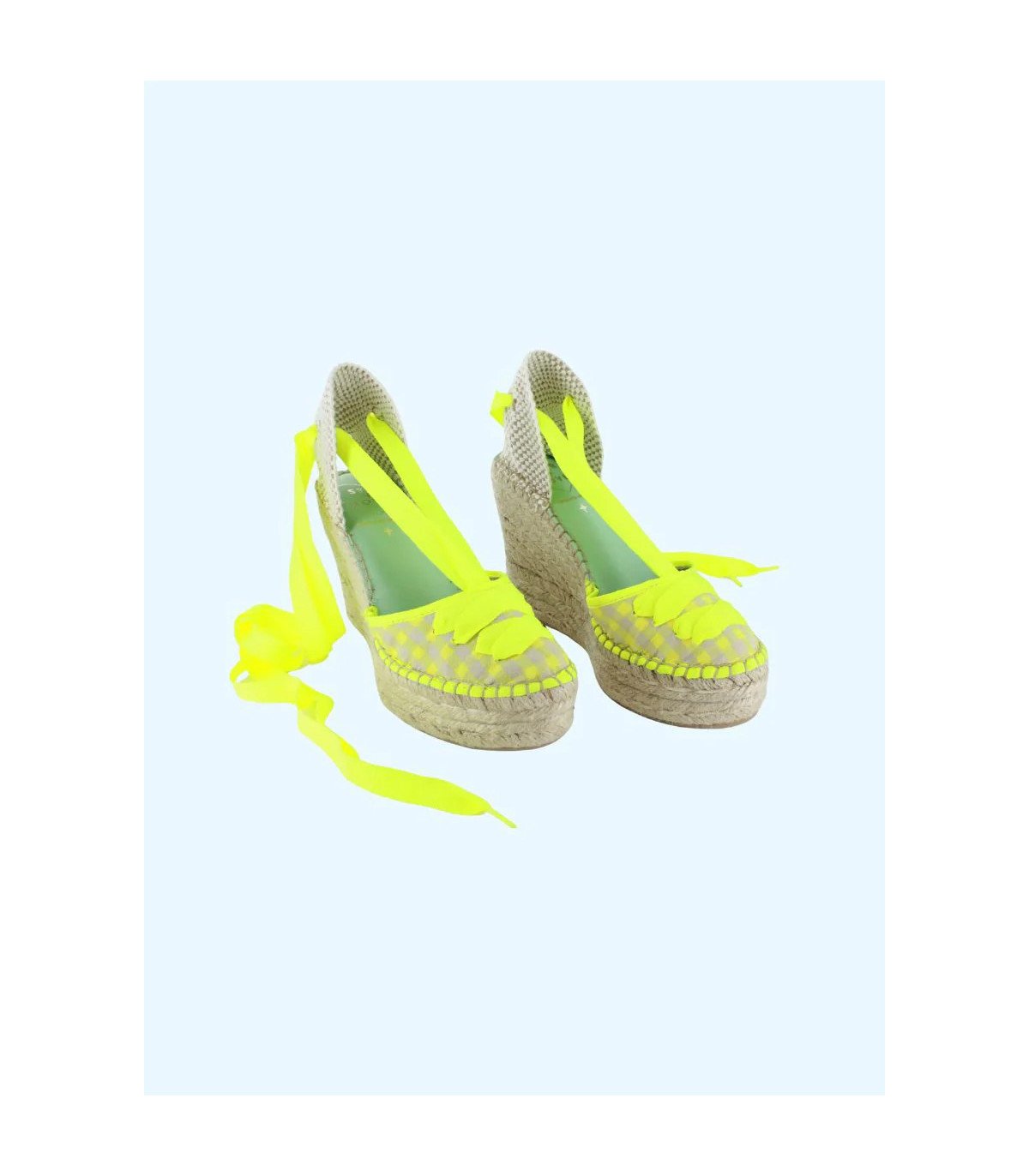 Star Love Cuña de tejido vichy amarillo con lazada